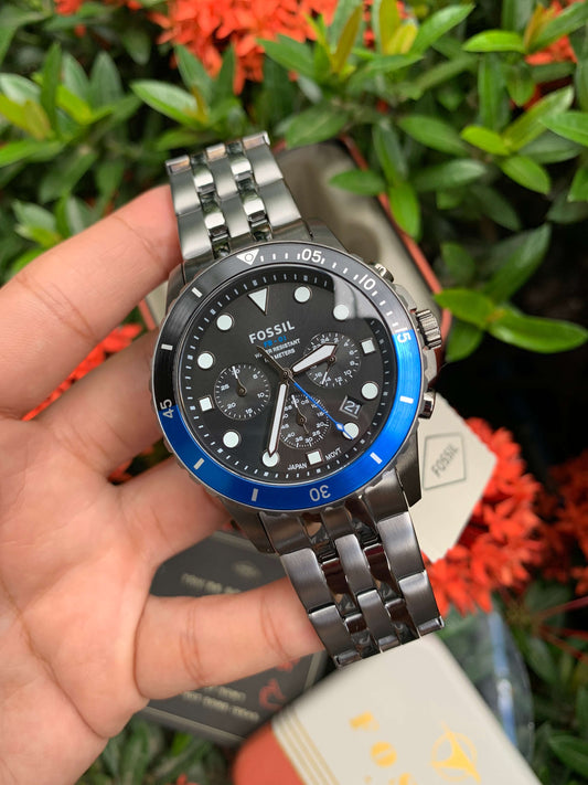 Nate Chronograph Black & Blue Stainless Steel Watch  Relojes hombre fossil,  Reloj de pulsera, Reloj fósil